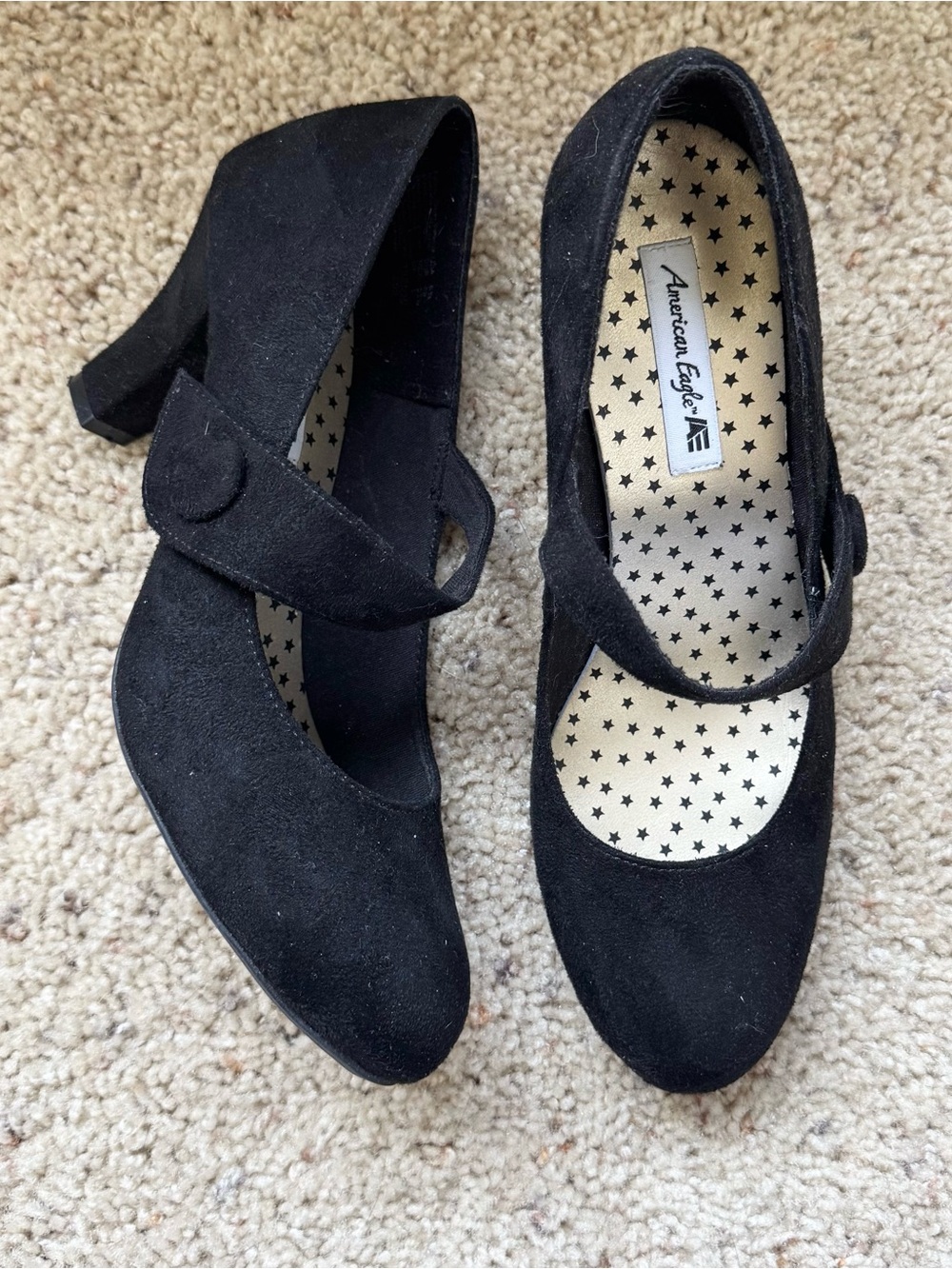 American Eagle Outfitters Black Suede Mary Jane Block Heel Pumps 6.5 Y2K Preppy